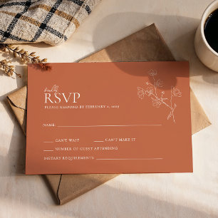 Boho Warm Sienna Terracotta Floral Wedding RSVP Card