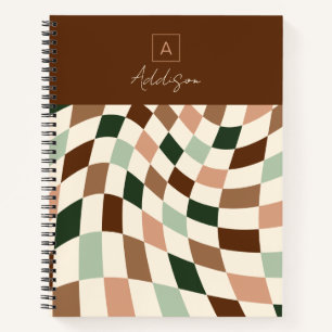 Boho Warped Chequerboard Personalised Monogram Notebook