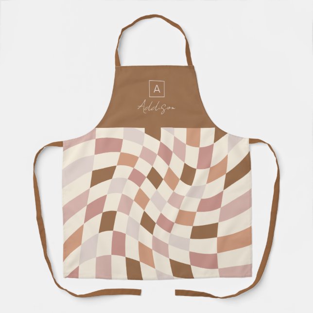Boho Warped Chequered Personalised Monogram Apron (Front)