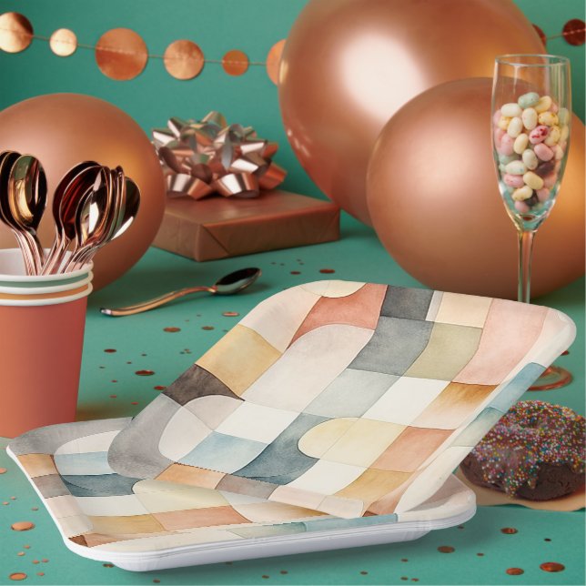 Boho Watercolor Abstract Art Paper Plate (Multi)