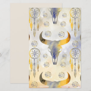 Boho watercolor abstract vintage bull background