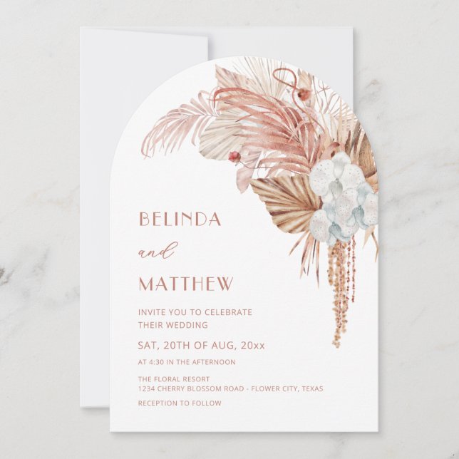 Boho Watercolor Arched Floral Invitation (Front)