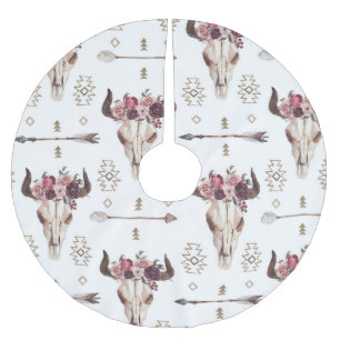 Boho watercolor: arrows, skull pattern. brushed polyester tree skirt