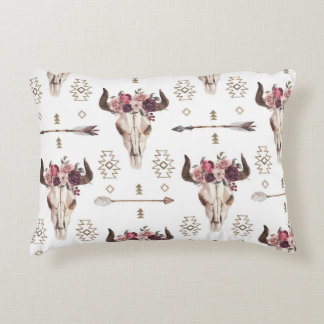 Boho watercolor: arrows, skull pattern. decorative cushion