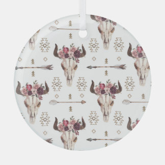 Boho watercolor: arrows, skull pattern. glass tree decoration