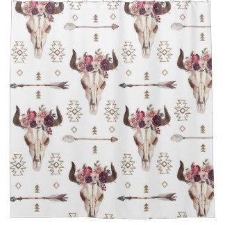 Boho watercolor: arrows, skull pattern. shower curtain