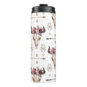 Boho watercolor: arrows, skull pattern. thermal tumbler