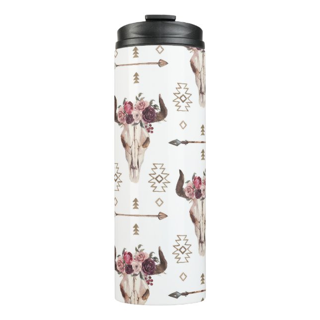 Boho watercolor: arrows, skull pattern. thermal tumbler (Front)