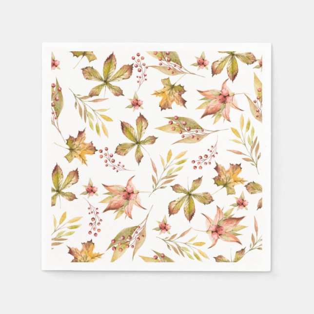 Boho Watercolor Autumn Botanical Pattern Party Napkin (Front)