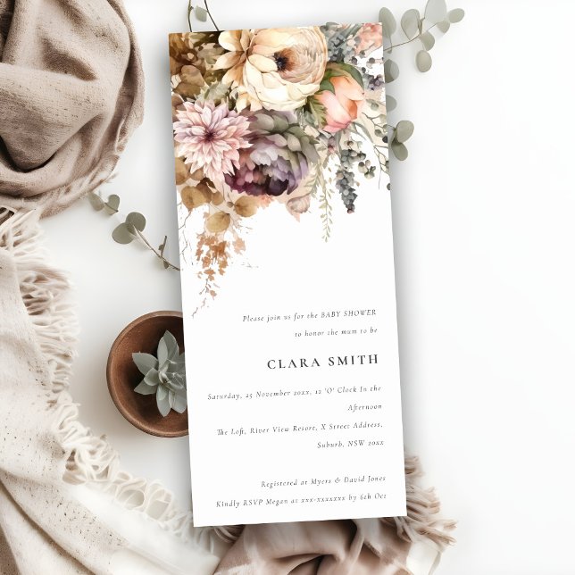 Boho Watercolor Autumn Floral Bunch Baby Shower Invitation (Creator Uploaded)