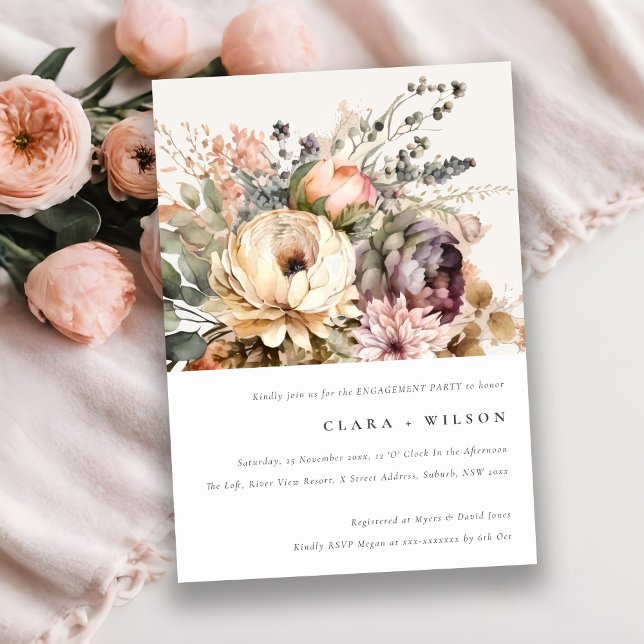 Boho Watercolor Autumn Floral Bunch Engagement Invitation (Creator Uploaded)