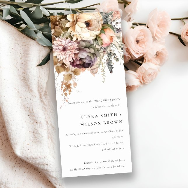 Boho Watercolor Autumn Floral Bunch Engagement Invitation (Creator Uploaded)
