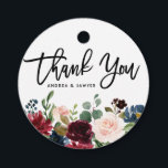 Boho Watercolor Autumn Floral Garland Thank You Favour Tags<br><div class="desc">Send love and thanks with this customisable floral thank you favour tag. It features watercolor illustrations of burgundy, blush and blue floral garland with foliage accents. This watercolor thank you tag is perfect for autumn and boho themed weddings, baby showers, bridal showers and so much more. Matching items are available....</div>
