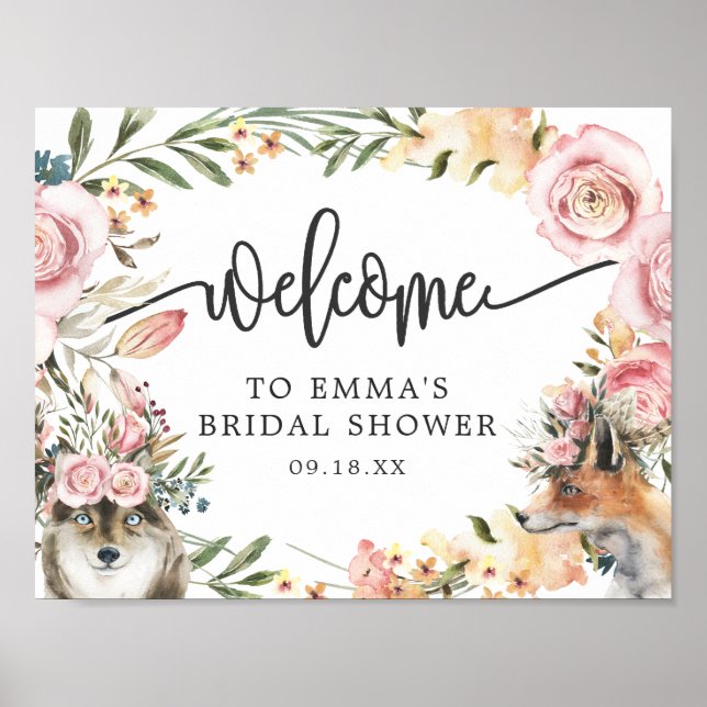 Boho Watercolor Autumn Floral Shower Welcome Poster (Front)