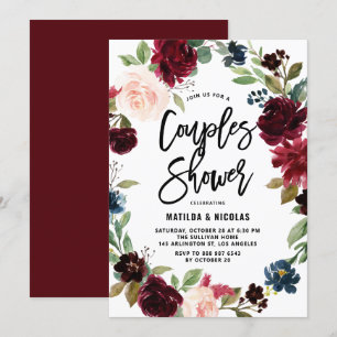 Boho Watercolor Autumn Wreath Couples Shower Invitation