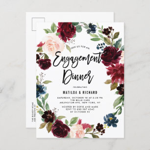 Boho Watercolor Autumn Wreath Engagement Dinner Invitation Postcard