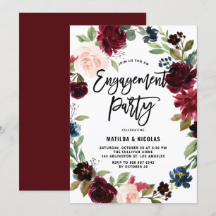 Boho Watercolor Autumn Wreath Engagement Party Invitation