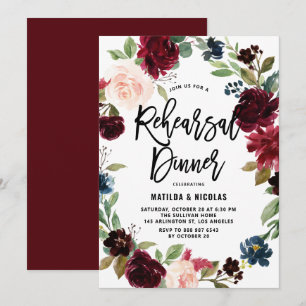 Boho Watercolor Autumn Wreath Rehearsal Dinner Invitation