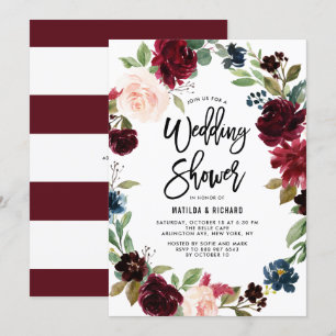 Boho Watercolor Autumn Wreath Wedding Shower Invitation