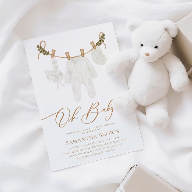Boho Watercolor Baby Clothes Baby Shower Invitation (Creator Uploaded)