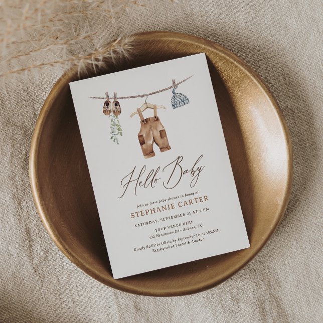 Boho Watercolor Baby Clothes Boy Baby Shower Invitation (Creator Uploaded)