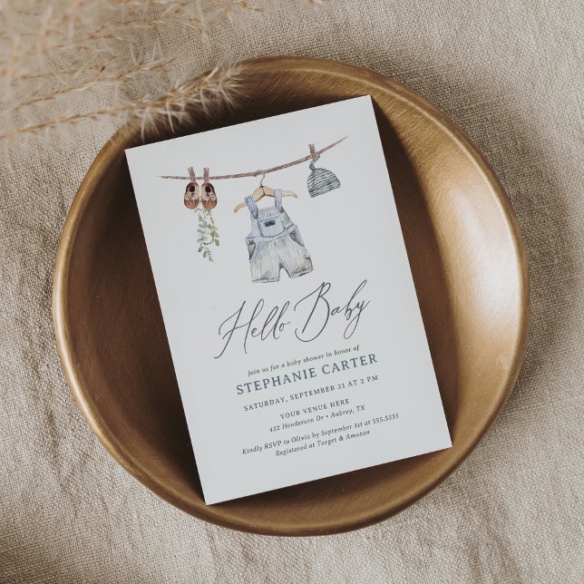 Boho Watercolor Baby Clothes Boy Baby Shower Invitation (Creator Uploaded)