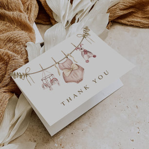 Boho Watercolor Baby Clothes Girl Baby Shower Thank You Card