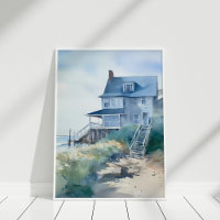 Boho Watercolor Beach House Art