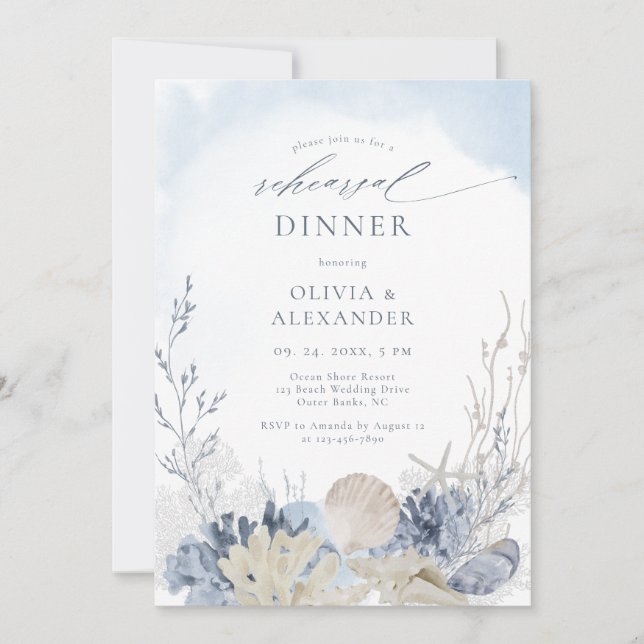 Boho Watercolor Beach Rehearsal Dinner Invitation (Front)