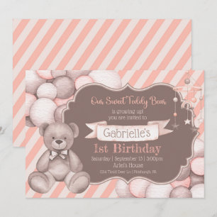 Boho watercolor bear baby birthday invitation