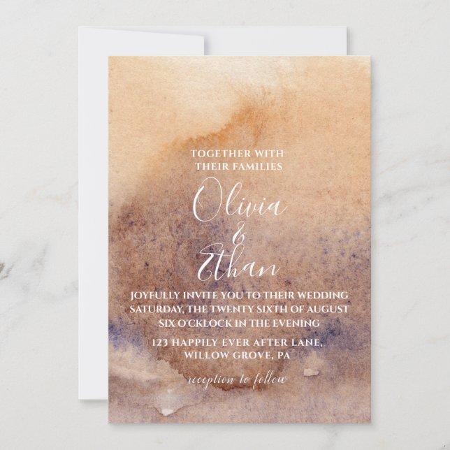 Boho Watercolor Beige Rustic Modern Wedding  Invitation (Front)