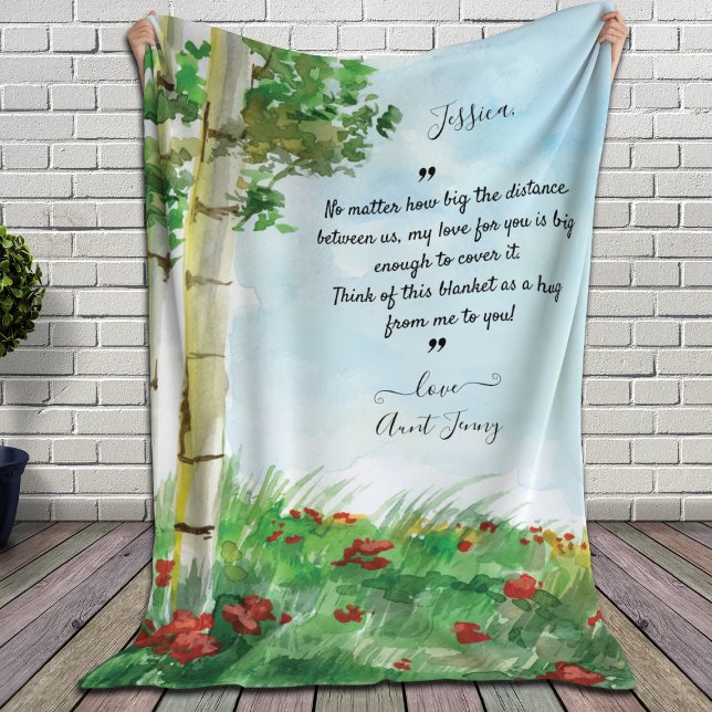 Boho Watercolor Birch Treen Custom Message Sherpa Blanket (Creator Uploaded)