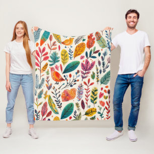 Boho Watercolor Birds – Artistic Nature-Inspired Fleece Blanket
