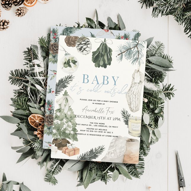 Boho Watercolor Blue Holiday Boy Baby Shower Invitation (Creator Uploaded)