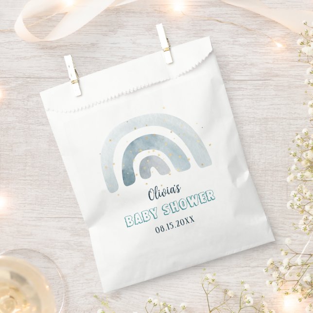 Boho Watercolor Blue Rainbow Baby Shower Favour Bags (Clipped)