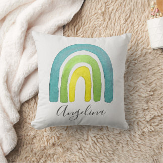 Boho Watercolor Blue Rainbow Nursery Decor Cushion