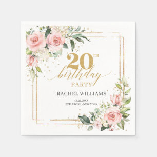Boho watercolor blush floral eucalyptus 20th b-day napkin
