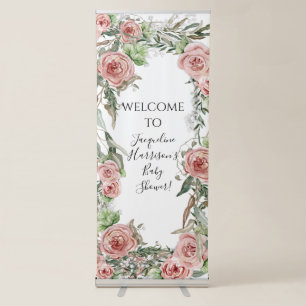 BOHO Watercolor Blush Floral Oh Baby Girl Shower  Retractable Banner