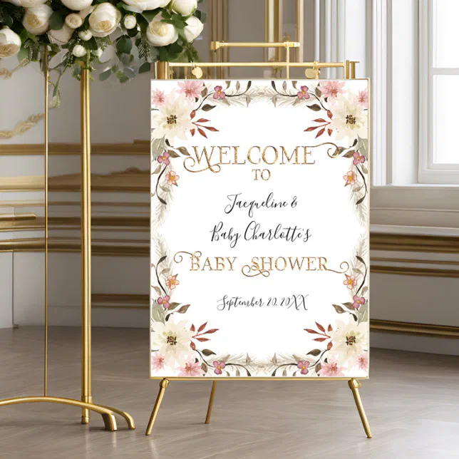 BOHO Watercolor Blush Pink Floral Girl Baby Shower Poster | Zazzle