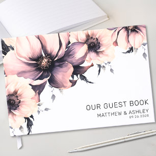 Boho Watercolor Blush Pink Floral Wedding Guest Book