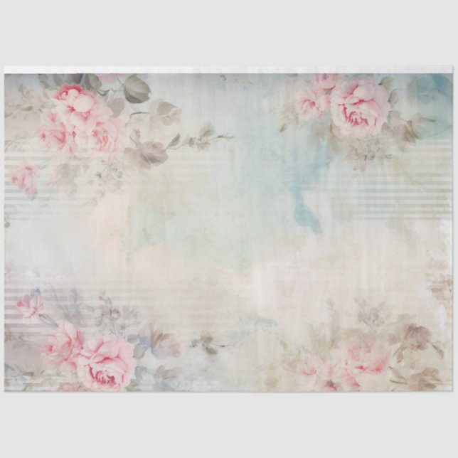 Boho watercolor blush pink roses chic blue tissue paper (Front)