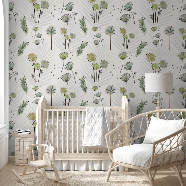 Boho Watercolor Botanical Flowers Wallpaper  (Kids)