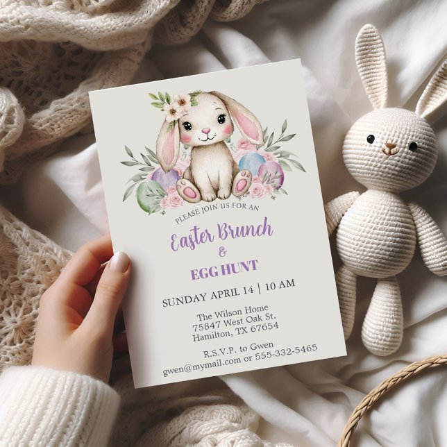 Boho Watercolor Bunny Easter Brunch  Invitation (Easter Bunny Brunch invitation)