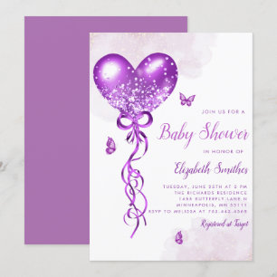 Boho Watercolor Butterfly Balloon Girl Baby Shower Invitation