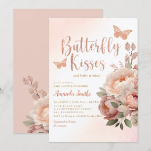 Boho Watercolor Butterfly Kisses Girl Baby Shower Invitation