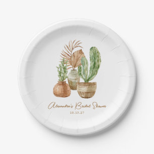 Boho Watercolor Cactus Pampas Plant Bridal Shower Paper Plate