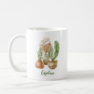 Boho Watercolor Cactus Pampas Plant Personalised Coffee Mug
