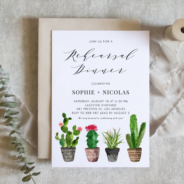 Boho Watercolor Cactus Summer Rehearsal Dinner Invitation (Creator Uploaded)