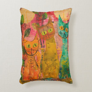 Boho Watercolor Cats – Earthy Feline Art (2) Decorative Cushion