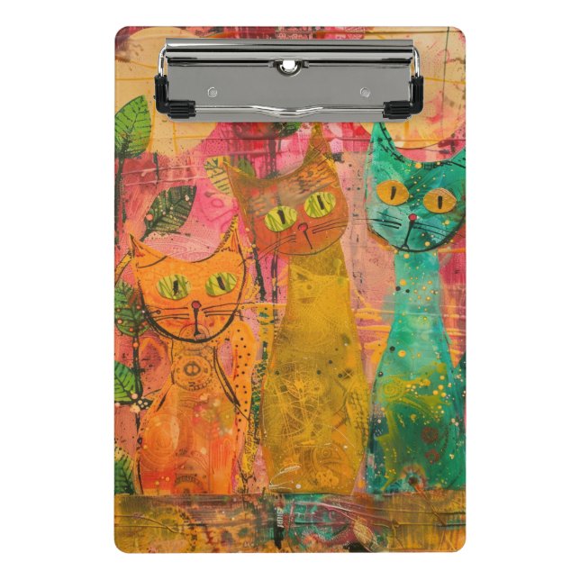 Boho Watercolor Cats – Earthy Feline Art (2) Mini Clipboard (Front)